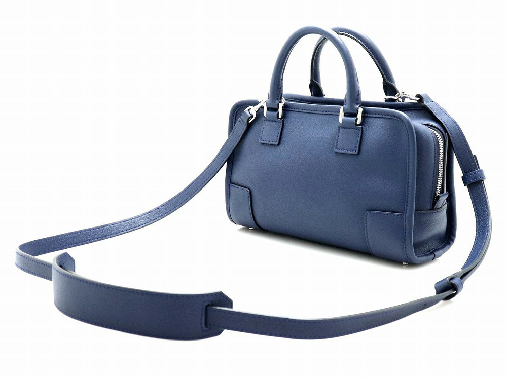 Loewe Blue Leather Amazona Boston Handbag Shoulder Bag Blue